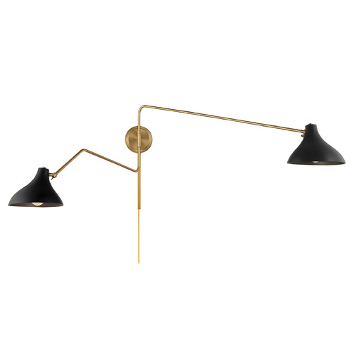 Meridian 20.5-Inch High 2-Light Convertible Wall Sconce in Brass & Black by Meridian M90088MBKNB