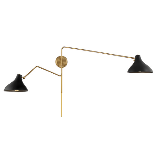 20.5-Inch High 2-Light Convertible Wall Sconce in Brass & Black by Meridian