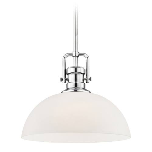 Design Classics Lighting Industrial Chrome Pendant Light with White Glass 13-Inch Wide 1763-26 G1785-WH