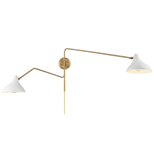 20.5-Inch High 2-Light Convertible Wall Sconce in Brass & White by Meridian