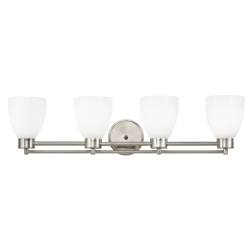 Modern Bathroom Light with White Glass in Satin Nickel Finish