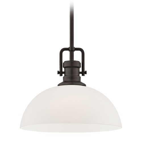Design Classics Lighting Industrial Bronze Pendant Light with White Glass 13-Inch Wide 1763-220 G1785-WH