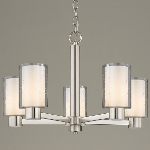 Seeded Frosted Glass Chandelier Satin Nickel 5-Lt
