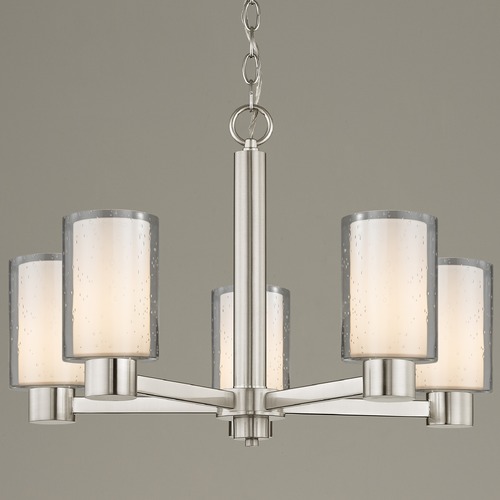 Design Classics Lighting Seeded Frosted Glass Chandelier Satin Nickel 5-Lt 2105-09 GL1061 GL1041C