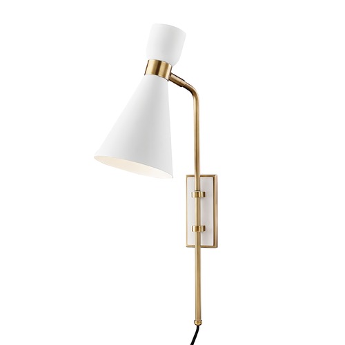 Mitzi by Hudson Valley Willa Aged Brass & Soft Off White Sconce by Mitzi by Hudson Valley HL295101-AGB/WH