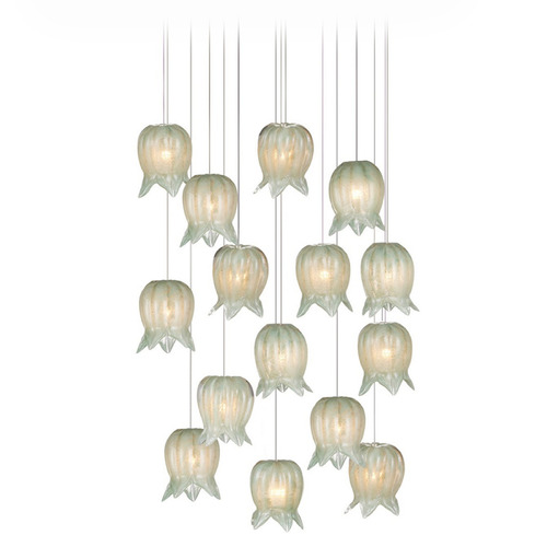 Currey and Company Polpo Green / Silver Multi-Light Pendant with Bell Shade