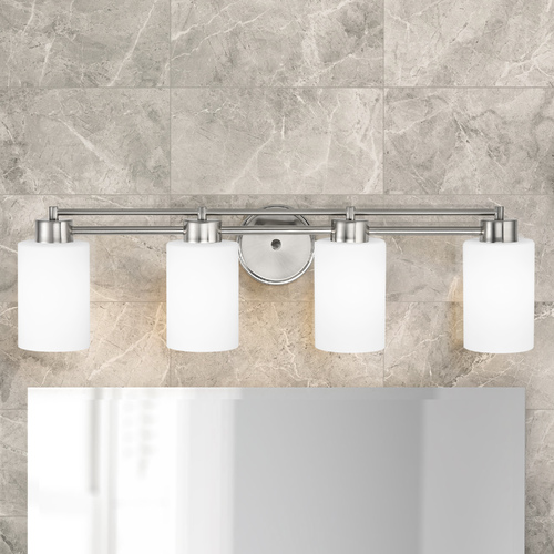 Modern Bathroom Light with White Glass in Satin Nickel Finish