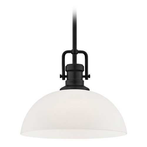 Design Classics Lighting Industrial Matte Black Pendant Light with White Glass 13-Inch Wide 1763-07 G1785-WH