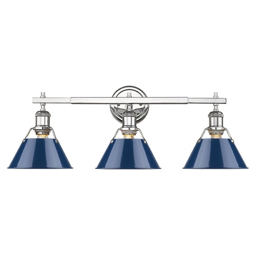 Golden Lighting Orwell 24.25-Inch Bath Light in Chrome & Navy Blue by Golden Lighting 3306-BA3CH-NVY