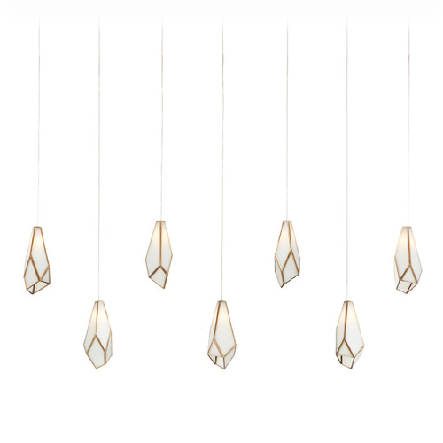 Currey and Company Glace Antique Brass & Silver Multi-Light Pendant with Abstract Shade