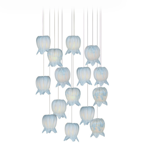 Currey and Company Polpo Blue / Silver Multi-Light Pendant with Bell Shade
