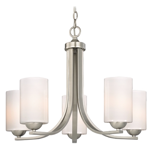 Contemporary Chandelier with Opal White Cylinder Glass