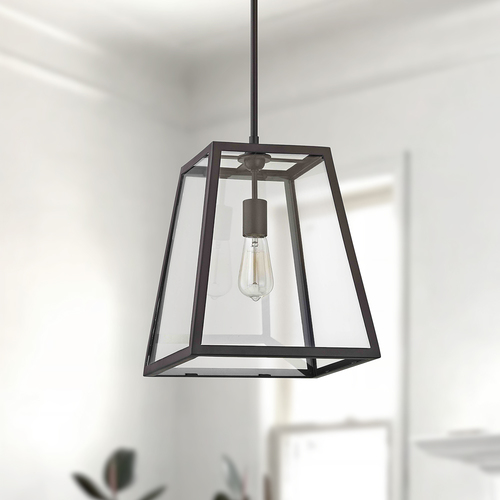 Country Bronze Mini-Pendant Light with Square Shade
