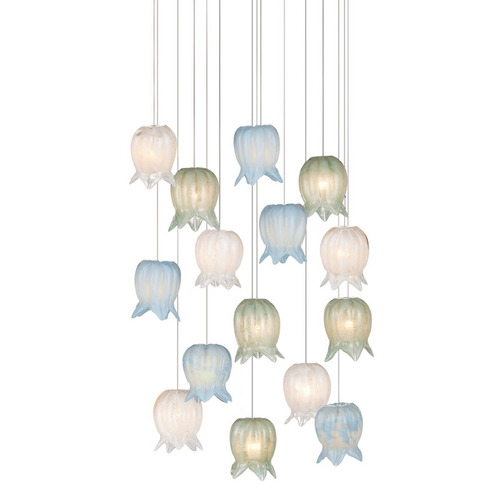 Currey and Company Polpo Blue / Green / White / Silver Multi-Light Pendant with Bell Shade