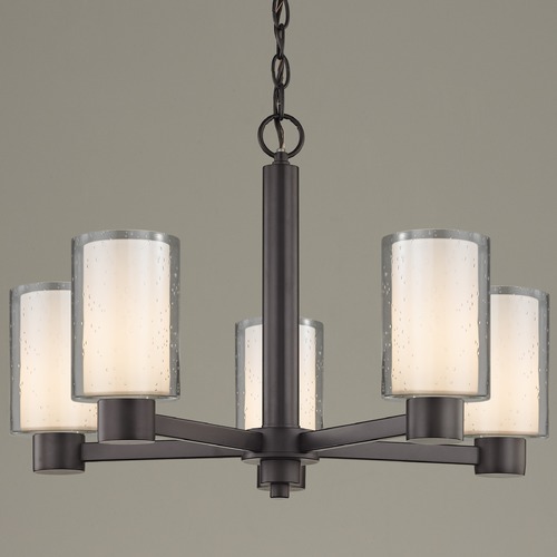 Seeded Frosted Glass Chandelier Bronze 5-Lt