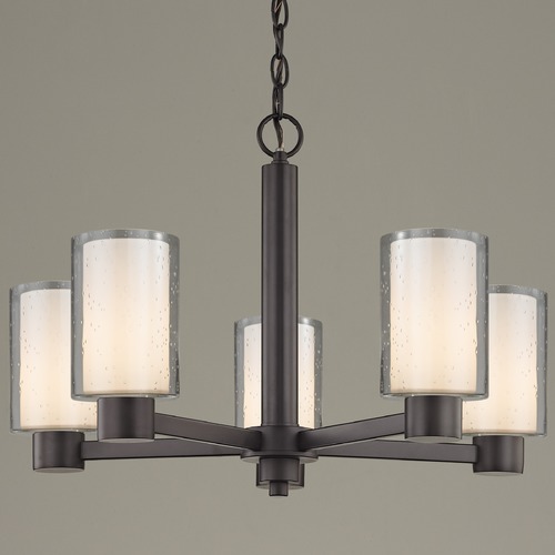 Design Classics Lighting Seeded Frosted Glass Chandelier Bronze 5-Lt 2105-220 GL1061 GL1041C