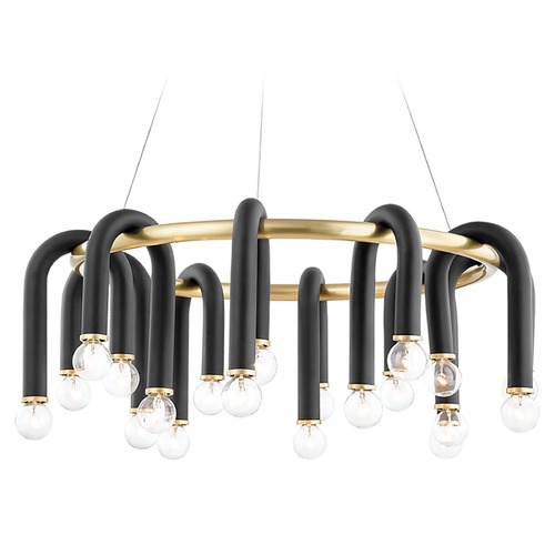 Whit Aged Brass & Black Chand lier by Mitzi by Hudson Valley