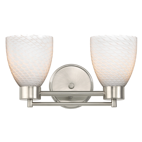 Modern Bathroom Light with White Glass in Satin Nickel Finish