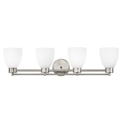 Modern Bathroom Light with White Glass in Satin Nickel Finish