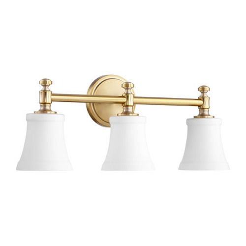 Rossington 21.5-Inch Vanity Light in Aged Brass with Satin Opal Glass by Quorum Lighting