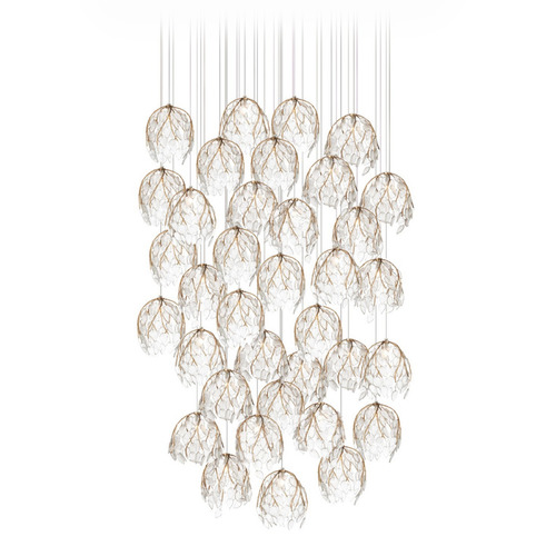 Currey and Company Banyan Antique Brass / Clear / Silver Multi-Light Pendant