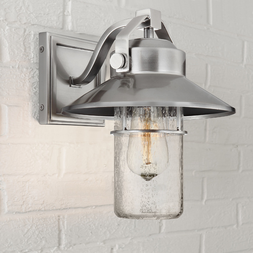 Boynton 10.75-Inch Outdoor Wall Light in Brushed Steel by Visual Comfort Studio