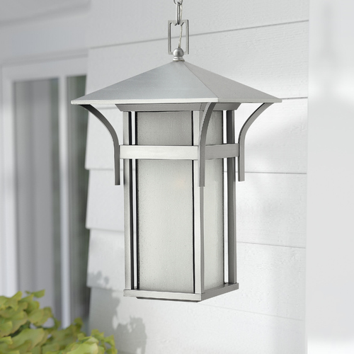 Hinkley Etched Seeded Glass Outdoor Hanging Light Titanium Hinkley 2572TT