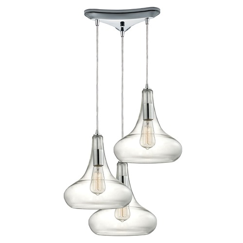 Elk Lighting Elk Lighting Orbital Polished Chrome Multi-Light Pendant with Bowl / Dome Shade 10422/3