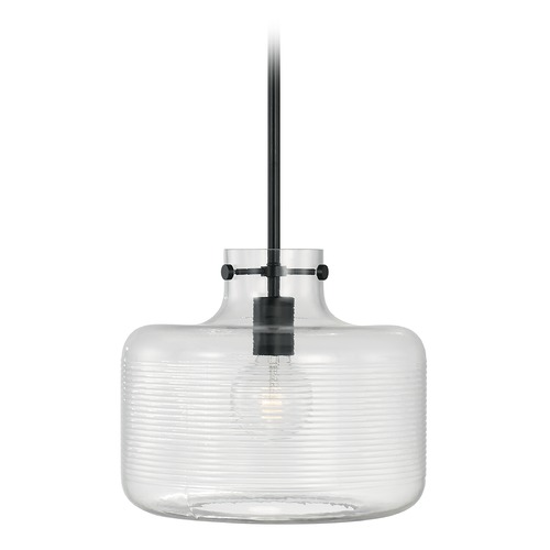 Brighton Clear Ribbed Glass Pendant in Matte Black by Capital Lighting