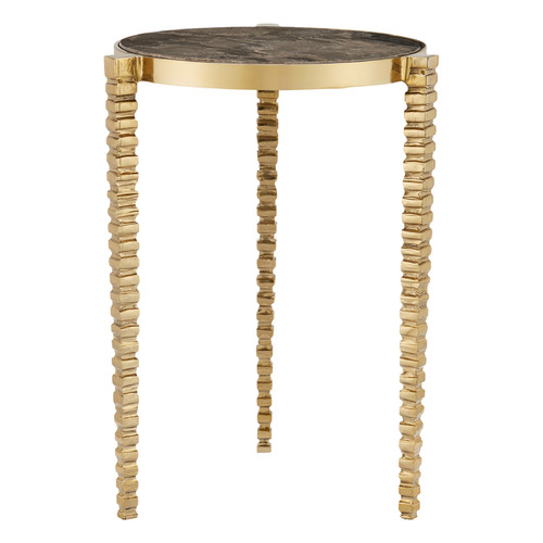 Currey and Company Corrado Polished Brass & Natural Cappuccino Marble Accent Table