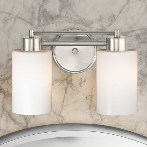 Modern Bathroom Light with White Glass in Satin Nickel Finish
