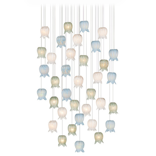 Currey and Company Polpo Blue / Green / White / Silver Multi-Light Pendant with Bell Shade