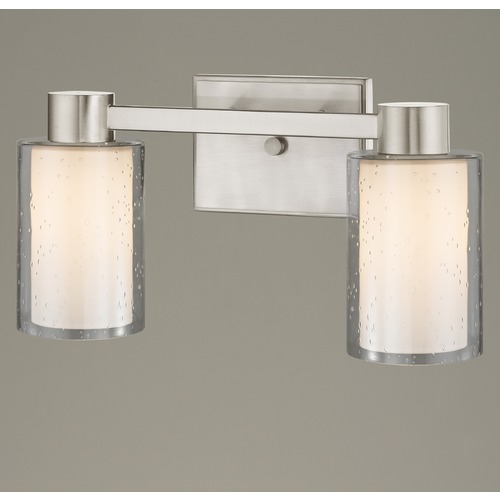 2-Light Seeded Frosted Glass Bathroom Light Satin Nickel