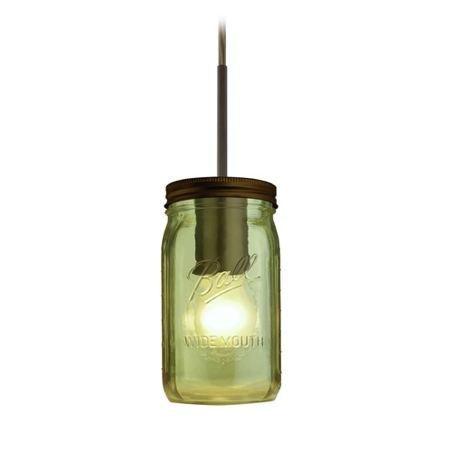 Canning Jar Light Mini-Pendant Green Glass Bronze