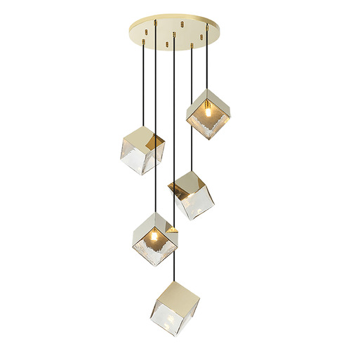 Matteo Lighting Matteo Lighting Cube Champagne Gold Multi-Light Pendant C30505CG