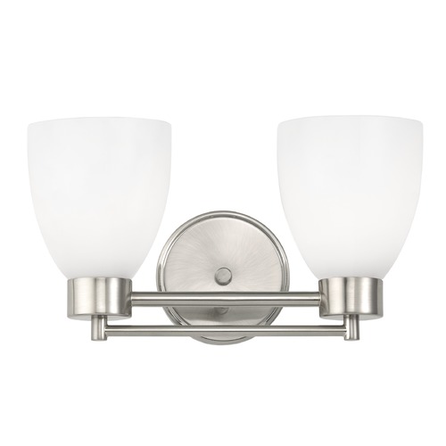 Modern Bathroom Light with White Glass in Satin Nickel Finish