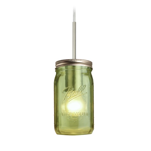 Canning Jar Light Mini-Pendant Green Glass Satin Nickel