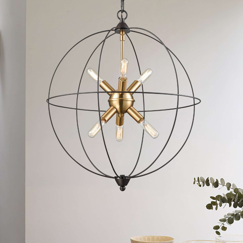 Mid-Century Modern Mini-Chandelier Brass / Oil Rubbed Bronze  Loftin by Elk Lighting