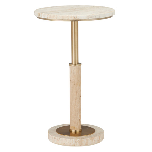Currey and Company Lighting Currey and Company Miles Natural Travertine & Polished Brass Accent Table 4000-0183