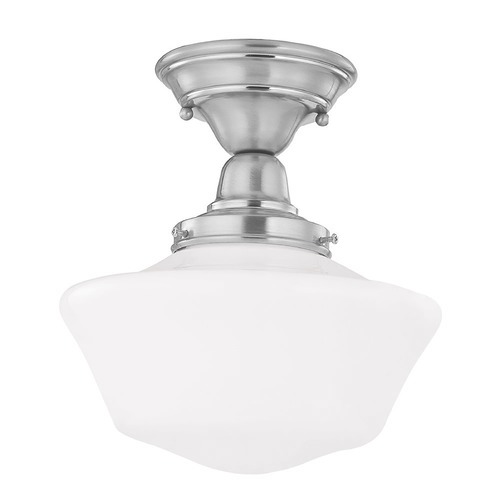 Design Classics Lighting 10-Inch Schoolhouse Semi-Flush Ceiling Light in Satin Nickel FBS-09 / GA10