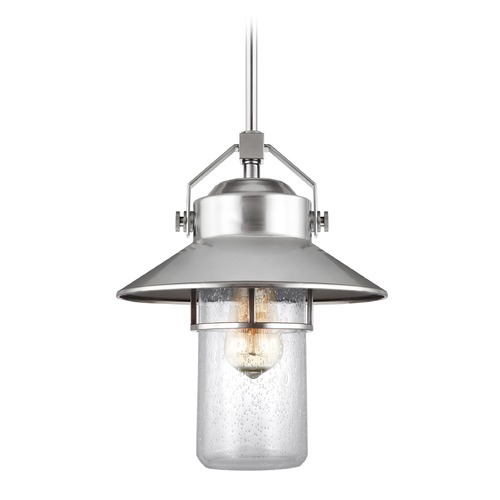 Generation Lighting Seeded Glass Outdoor Hanging Light Painted Brushed Steel OL13911PBS