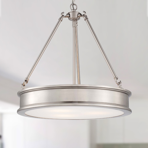 Drum Pendant with White Glass in Brushed Nickel by Minka Lavery