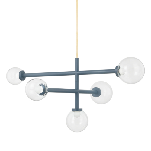 Sia Chandelier in Aged Brass & Slate Blue by Mitzi by Hudson Valley