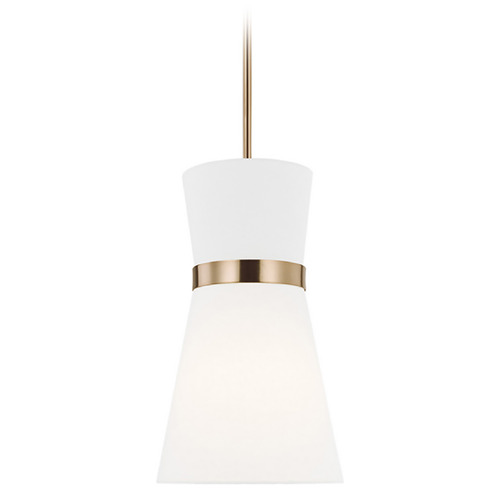 Visual Comfort Studio Collection Clark Satin Brass LED Mini-Pendant Light with Conical Shade