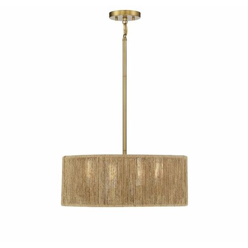 Ashe 4-Light Pendant in Warm Brass & Rope by Savoy House