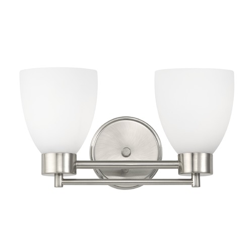 Modern Bathroom Light with White Glass in Satin Nickel Finish