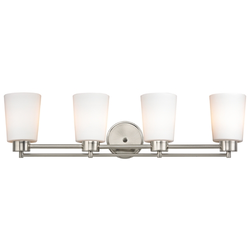 Design Classics Lighting Modern Bathroom Light with White Glass in Satin Nickel Finish 704-09 GL1027