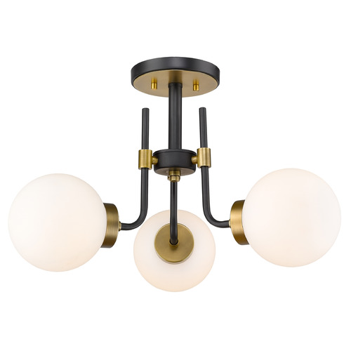 Z-Lite Parsons Matte Black & Olde Brass Semi-Flush Mount by Z-Lite 477-3SF-MB-OBR