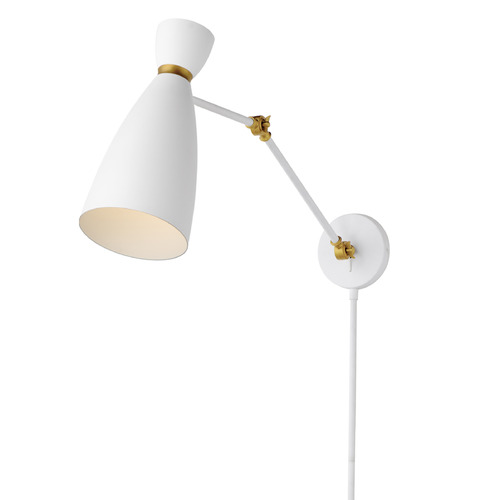 Maxim Lighting Carillon White & Satin Brass Plug and Cord Wall Lamp by Maxim Lighting 11300WTSBR