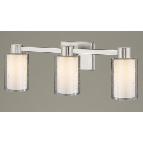 3-Light Seeded Frosted Glass Bathroom Light Satin Nickel
